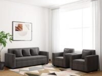 FURNY -Wood Lexus 5 Seater 3+1+1 Sofa Set for Living Room (Dark Grey)