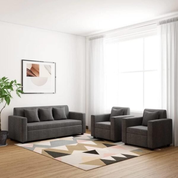 FURNY -Wood Lexus 5 Seater 3+1+1 Sofa Set for Living Room (Dark Grey)