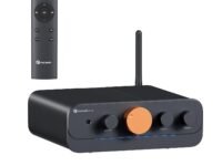 Fosi Audio HT4S Bluetooth Amplifier 4.1/5.0 Ch Stereo for Outdoor Speakers, 4-Channel Power Amplifier for Bass Shaker Sim Racing Cockpit, Support AUX/Optical Input with Remote Control