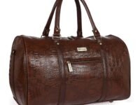 Fur Jaden Brown Textured Leatherette Stylish & Spacious Weekender Duffle Bag for Travel for Men and Women