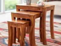 GP Craft Solid Sheesham Wood Nesting Table Set | Wooden Stools, Bedside, Sofa Side Table, Coffee & Beverages Table for Home, Office, Bedroom & Living Room - Honey Finish (Set of 3)