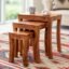 GP Craft Solid Sheesham Wood Nesting Table Set | Wooden Stools, Bedside, Sofa Side Table, Coffee & Beverages Table for Home, Office, Bedroom & Living Room - Honey Finish (Set of 3)