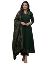 GoSriKi Women's Rayon Viscose Anarkali Printed Kurta Pant with Dupatta | Anarkali Kurta Set for Women | Flared Kurti Pant Set | Ethnic Printed Suit for Women