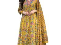 GoSriKi Women's Rayon Viscose Anarkali Printed Kurta with Palazzo & Dupatta