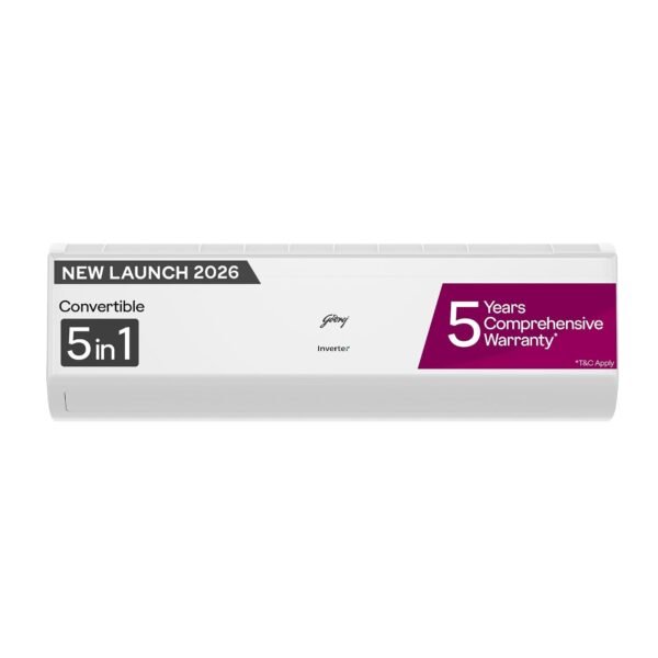Godrej 1 Ton 5 Star| New Star rated| Inverter Split AC| 5 Years Comprehensive Warranty| AI Powered| 5-in-1 Convertible| Heavy-Duty Cooling at 52° C (AC 1.0T EC HIC 12J5TG WA,White)