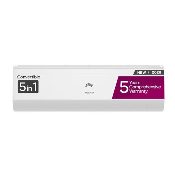 Godrej 1.5 Ton 5 Star| New Star rated| 5 Years Comprehensive Warranty | AI powered | 5-In-1 Convertible| Heavy Duty Cooling at 52 °C (AC 1.5T EC HIC 18J5TG WA, White)
