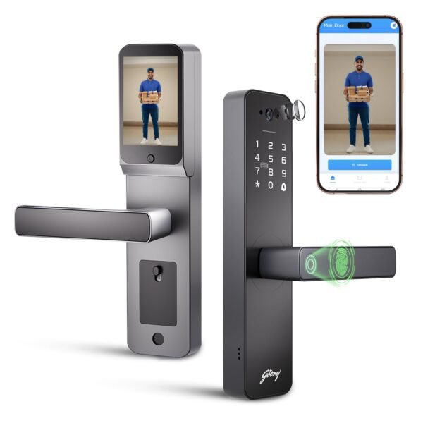 Godrej Smart Lock | Neo Pro View Digital Lock for Wooden Doors with Camera, View Screen, Wi-fi | Mobile App | Built-in Doorbell I 7 in 1 Access I 3 Yr Warranty