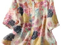 Gufrina Women’s Casual Button-Down Shirt with Multicolor Floral Print & Half Sleeves, Collar Neck