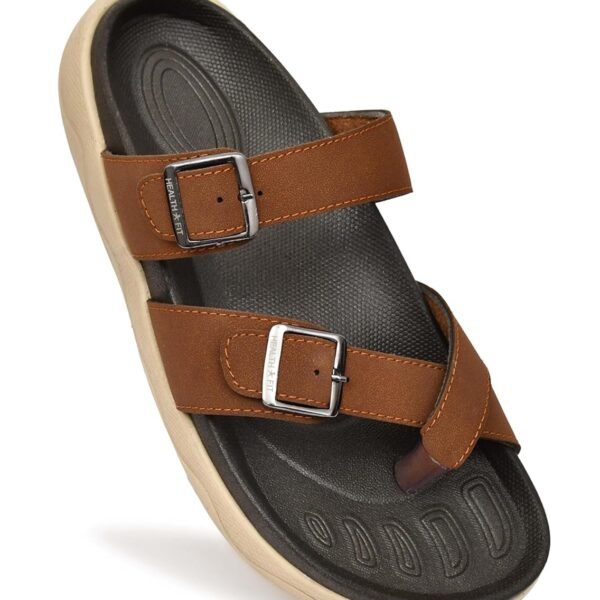 HEALTH FIT Extra Soft Premium Classic Cushion Sliders/with Adjustable Buckle Strap & Light Weight Anti-SkidWaterproof Luxurious Slippers for Men's HF119