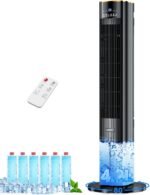 HIFRESH 107CM Tower Fans w/Cooling, Memory & Aroma Function, Remote & Touch Screen, 4 Modes & 3 Speeds,15H Timer, 4.2L Dual Tanks, 6 Ice Pack, 22Ft Air Throw, Low Power Consumption Tower Fan for Room