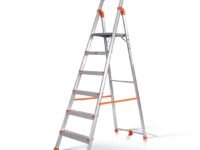 HOUZA Aluminium Ladder for Home 6 Steps Foldable with Tool Tray & Anti-Skid Wide Steps | 6 Step Ladder for Home Use, Kitchen & Household | 250 Kg Capacity Folding Ladder | 5 Year Warranty (Orange)