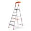 HOUZA Aluminium Ladder for Home 6 Steps Foldable with Tool Tray & Anti-Skid Wide Steps | 6 Step Ladder for Home Use, Kitchen & Household | 250 Kg Capacity Folding Ladder | 5 Year Warranty (Orange)