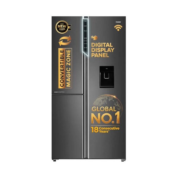 Haier 592 L 3 Star Frost Free Expert Inverter Smart Sense AI enabled 3-Door Side by Side Refrigerator (HRT-683WGKU1, Graphite Black, Magic Convertible, In-built Water Dispenser, 2026 Model)