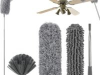 Hallstatt 3 In 1 Long Handle Microfiber Feather Ceiling Duster With Extendable Pole 30-100 Inch With Anti Scratch Bendable Head For Cleaning High Cobweb Stick High Ceiling Fan - Stainless Steel,Grey