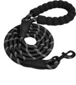 Heavy Duty Dog Leash for Walking & Training 5ft | Reflective Rope Leash with Padded Handle | Anti-Pull Strong Dog Lead for Medium & Large Dogs | 360° Swivel Hook | Night Safety (Black, 5 FT)