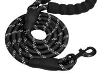 Heavy Duty Dog Leash for Walking & Training 5ft | Reflective Rope Leash with Padded Handle | Anti-Pull Strong Dog Lead for Medium & Large Dogs | 360° Swivel Hook | Night Safety (Black, 5 FT)