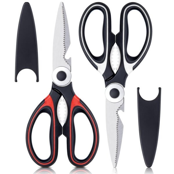 Heavy Duty Kitchen Shears, Stainless Steel Kitchen Scissors, Ultra Sharp Multi-functional Cooking Scissors for Chicken, Fish, Meat, Vegetables and Walnuts, Premium and Practical Tools, 2 Packs