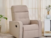 Home Centre | Helios Toledo 1-Seater Fabric Recliner | Recliner Sofa for Living Room | Solid Wood | Beige | 1 Year Warranty