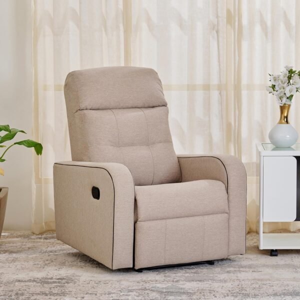 Home Centre | Helios Toledo 1-Seater Fabric Recliner | Recliner Sofa for Living Room | Solid Wood | Beige | 1 Year Warranty