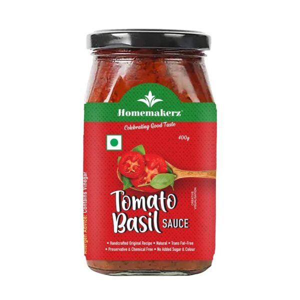 Homemakerz Tomato Basil Sauce - Italian Pizza Pasta Sauce - 400 gm - Preservative Free, Chemical Free & Trans Fat-Free