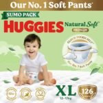 Huggies Natural Soft Premium Baby Diaper Pants, Our No.1 Soft Pants, Extra Large (XL) Size (12-17 Kgs), Sumo Pack of 126 diapers | Cloud Softness All over with India's 1st Cloud Touch BeltTM (42 Count, Pack of 3)