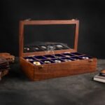 Indian Long-Lasting Wooden Watch Case – Luxury Organizer for 12 Large Men's & Women's Wristwatches Superior Rosewood Velvet-Lined Glass Display Box – Best Gift for Husband & Father