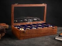 Indian Long-Lasting Wooden Watch Case – Luxury Organizer for 12 Large Men's & Women's Wristwatches Superior Rosewood Velvet-Lined Glass Display Box – Best Gift for Husband & Father