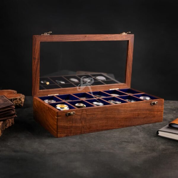 Indian Long-Lasting Wooden Watch Case – Luxury Organizer for 12 Large Men's & Women's Wristwatches Superior Rosewood Velvet-Lined Glass Display Box – Best Gift for Husband & Father