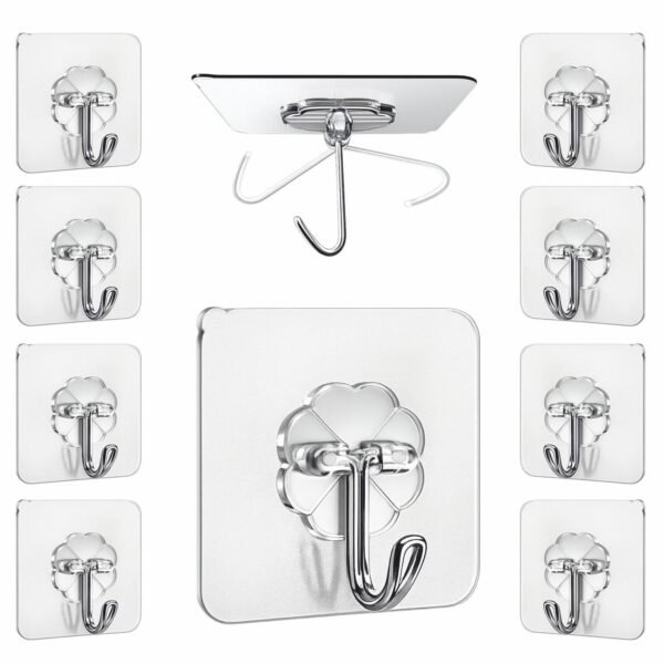 JIALTO Adhesive Hooks 10 Pcs Transparent Adhesive Wall Hangings for Home Decoration | 5kg Weight Capacity | Wall Decor Hanging Products Kitchen Towel