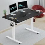 JIN OFFICE Octave Height Adjustable Table Electric | Sit Stand Desk, 2 Year Warranty, 80 Kg Wt. Cap| Standing Desk with Memory Preset, Cup Holder| Stability Crossbar| Black 1200*750mm/25mm Thick Top