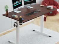 JIN OFFICE Octave Height Adjustable Table Electric | Standing Desk, 2 Year Warranty, 80 Kg Wt. Cap| Sit Stand Desk with Memory Preset, Cup Holder| Stability Crossbar| Brown 1200*750mm/25mm Thick Top