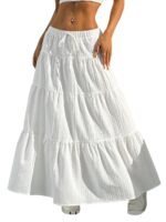 Jawdrobe Women’s Georgette Ruffle Hem Long Flared Skirt Lightweight Soft Fabric| High-Waisted Ruffled Maxi Plain and Pleated Skirt