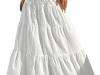 Jawdrobe Women’s Georgette Ruffle Hem Long Flared Skirt Lightweight Soft Fabric| High-Waisted Ruffled Maxi Plain and Pleated Skirt