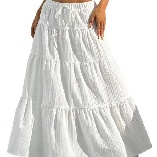 Jawdrobe Women’s Georgette Ruffle Hem Long Flared Skirt Lightweight Soft Fabric| High-Waisted Ruffled Maxi Plain and Pleated Skirt