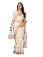 KERALA KASAVU KALAMKARI COTTON SAREE WITH ZARI BORDER