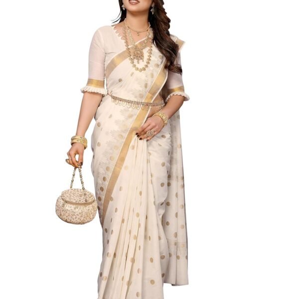 KERALA KASAVU KALAMKARI COTTON SAREE WITH ZARI BORDER