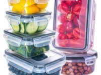 KITCHENACE,Modernise your living, Kitchen Storage Box with Lid, Plastic Fridge Storage Containers Set to keep Vegetables and Fruits Fresh in the Refrigerator Snap-Seal (6-Pc) Black, Transparent
