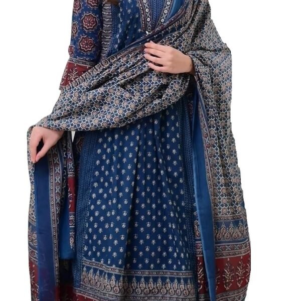 KLOSIA Women's Rayon Printed Anarkali Kurta and Pant with Dupatta Set