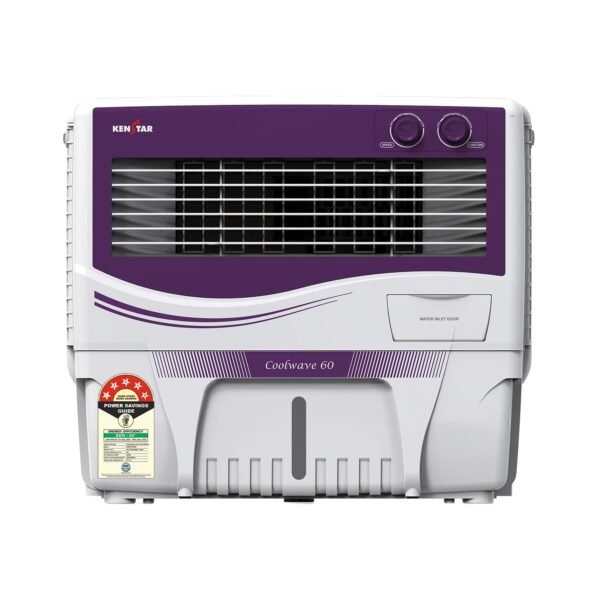 Kenstar COOLWAVE 60 L Air Cooler with Woodwool Cooling Media |5-star BEE Rating | 200 W|Purple & White