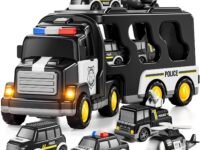 Kidology 5 in 1 Police Trucks Boy Toys for 3-5 Year Old Toddlers - Toys for 3 4 5 6 7 Years Old Transport Vehicle Carrier Truck Sets Kids Boys & Girls