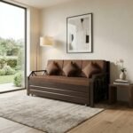 King Size 6X6 Metal Sofa Cum Bed with Hydraulic Storage - 3 Seater Brown (Matte Finish, Brown) 3-Person Sofa