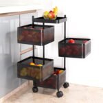 Kitchenwell Multi-Purpose Trolley Storage Organizer and Kitchen Accessories Items for Kitchen Storage Rack Square Design Fruits & Vegetable Onion Cutlery Matt Black 4 Layer Drawer