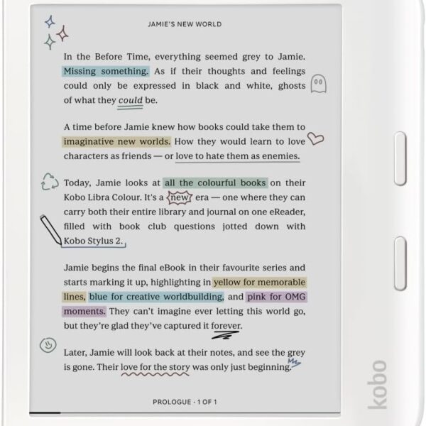 Kobo Libra Colour | eReader | 7” Glare-Free Colour E Ink Kaleido™ 3 Display | Dark Mode Option | Audiobooks | Waterproof | White