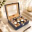 LEDO Luxury Watch Box Organizer with 8 Slots, PU Leather Case, Blue and Cream Interior, Transparent Display, Metal Clasp Lock, Rectangular Storage for Men and Women