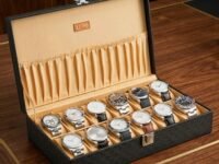 LEDO Men's and Women's Watch Box Organizer, Royal Black, 12 Slots
