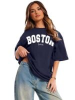LEOTUDE Women Cottonblend Drop Shoulder Oversized Round Neck Half Sleeve