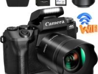 LEQTRONIQ Digital Camera, 4k Cameras for Photography & Video, 64MP WiFi Touch Screen Vlogging Camera for YouTube with Flash, 32GB SD Card, Lens Hood, 3000mAH Battery, Front and Rear Cameras - Black