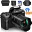 LEQTRONIQ Digital Camera, 4k Cameras for Photography & Video, 64MP WiFi Touch Screen Vlogging Camera for YouTube with Flash, 32GB SD Card, Lens Hood, 3000mAH Battery, Front and Rear Cameras - Black