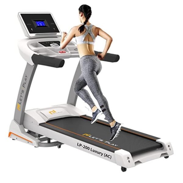 LET'S PLAY LP-200 Semi Commercial 6HP Peak AC Motor Treadmill for Home Gym,Automatic Incline for Walking & Running,160Kg User Weight,Top Speed 18Km/Hr,12 Programs [5 Year Warranty],White and Silver