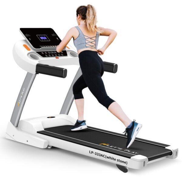 LET’S Play® LP-333 6HP Peak AC Motor Auto Incline Treadmill for Home Foldable Running Machine with BT Speaker, Anti-Slip Diamond Wave Belt, 140Kg User Weight, 14.8Km/Hr Max Speed [5 Year Warranty]